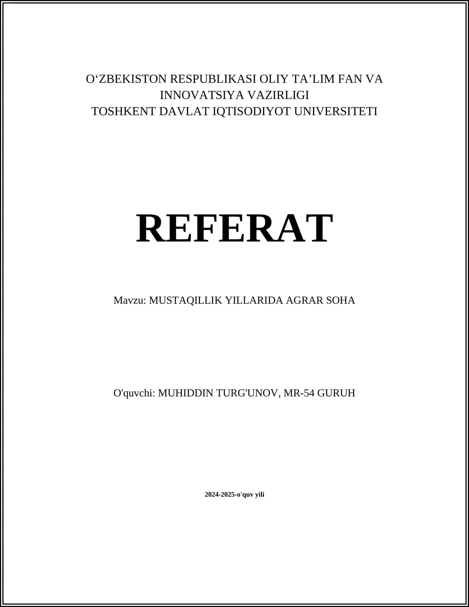 MUSTAQILLIK YILLARIDA AGRAR SOHA