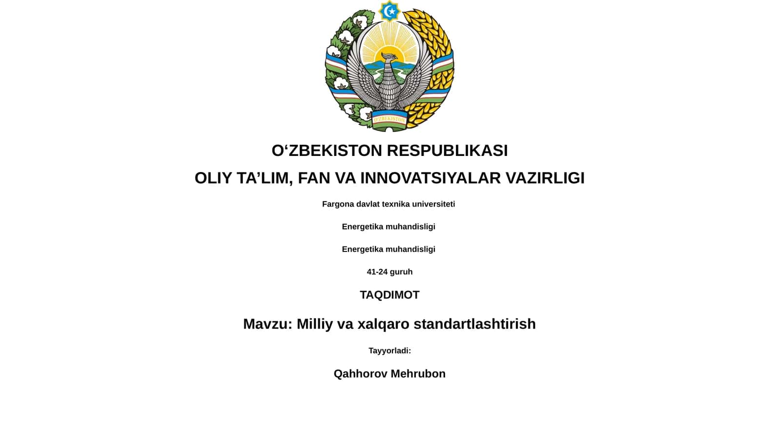 Milliy va xalqaro standartlashtirish