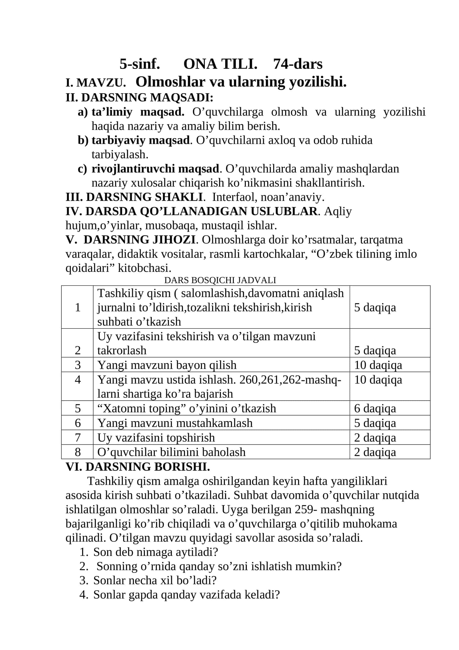 MAVZU. Olmoshlar va ularning yozilishi