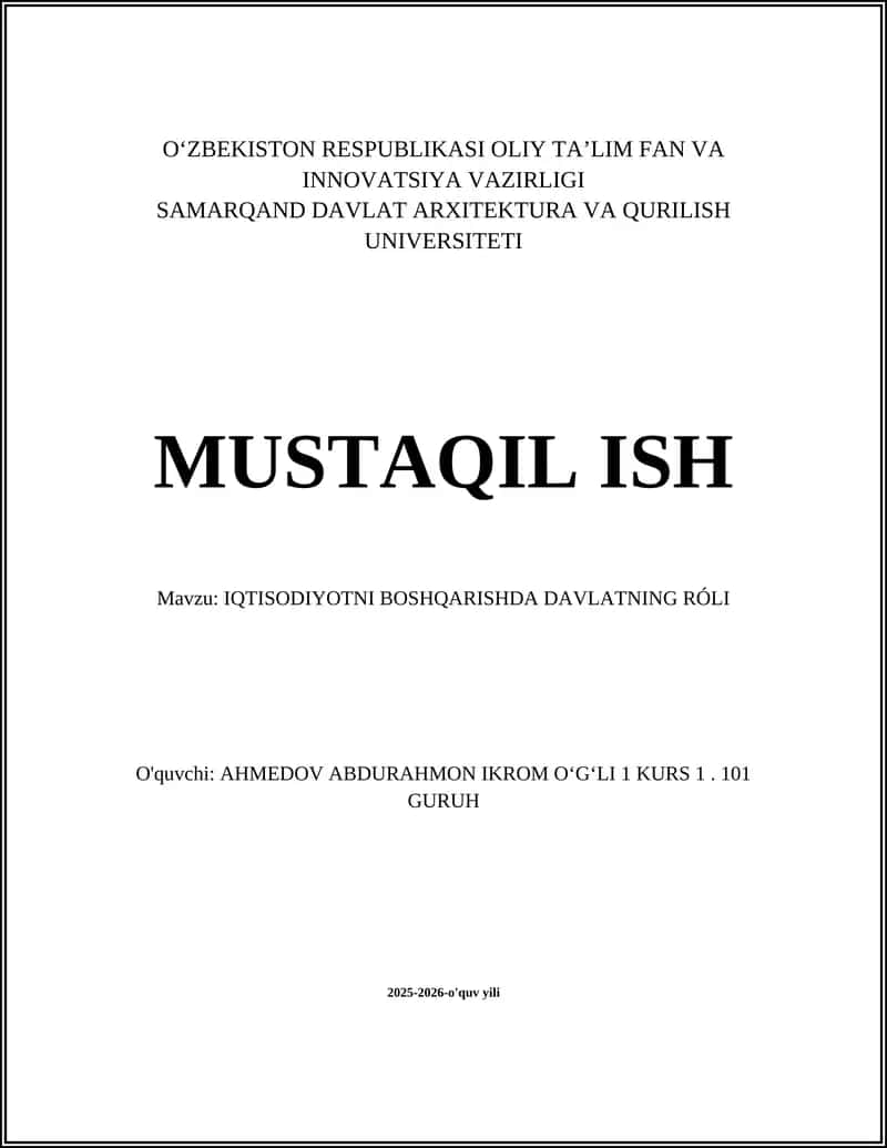 IQTISODIYOTNI BOSHQARISHDA DAVLATNING RÓLI