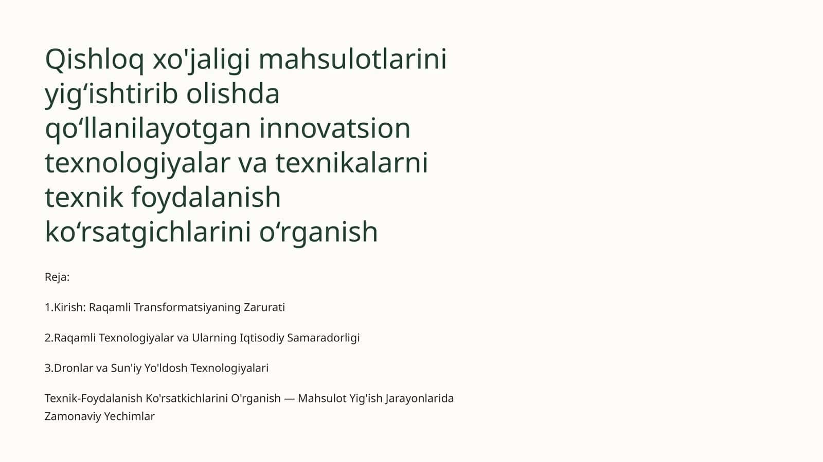 Texnik-Foydalanish Ko'rsatkichlarini O'rganish