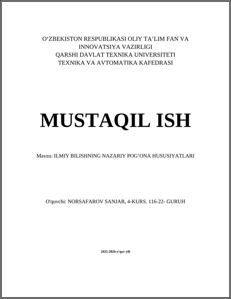 ILMIY BILISHNING NAZARIY POG‘ONA HUSUSIYATLARI