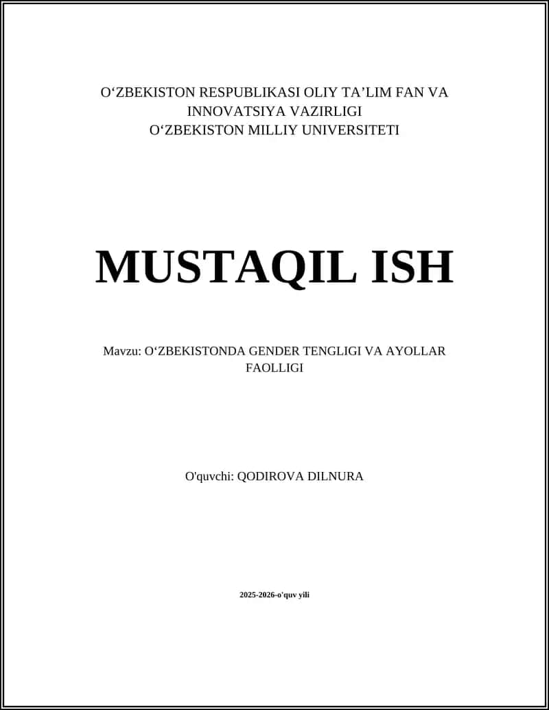 OʻZBEKISTONDA GENDER TENGLIGI VA AYOLLAR FAOLLIGI