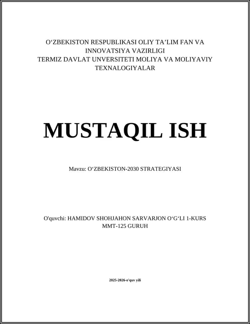 O'ZBEKISTON-2030 STRATEGIYASI