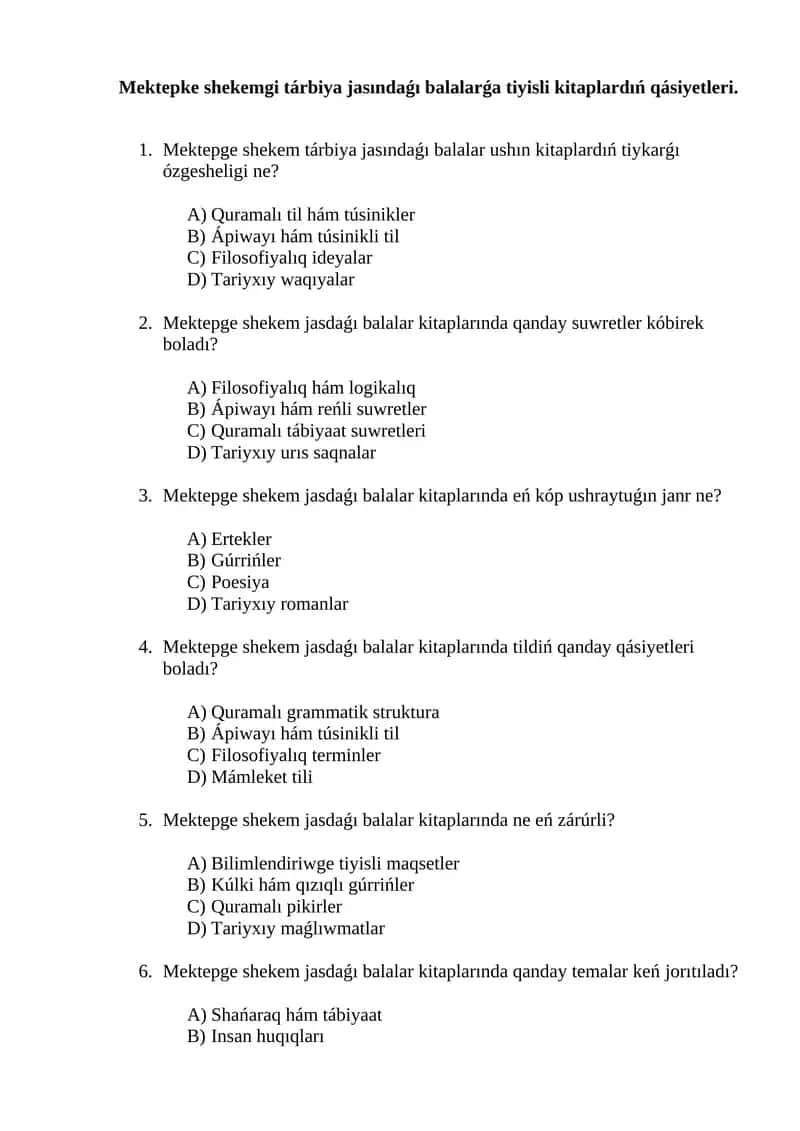 Mektepge shekem jasdaǵı balalar kitapları