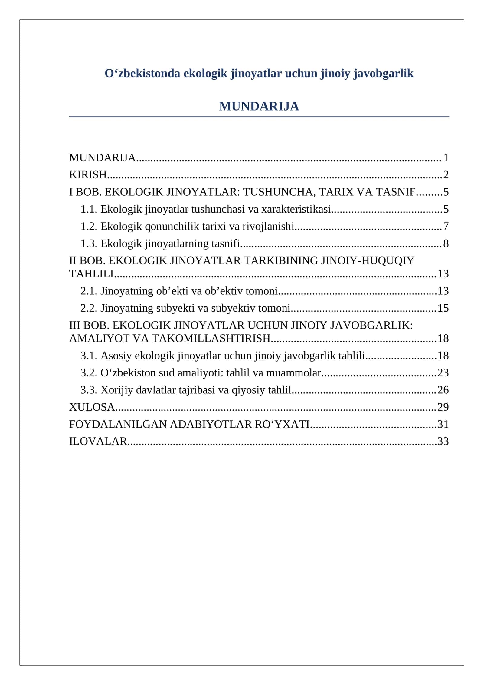 O‘zbekistonda ekologik jinoyatlar uchun jinoiy javobgarlik 26