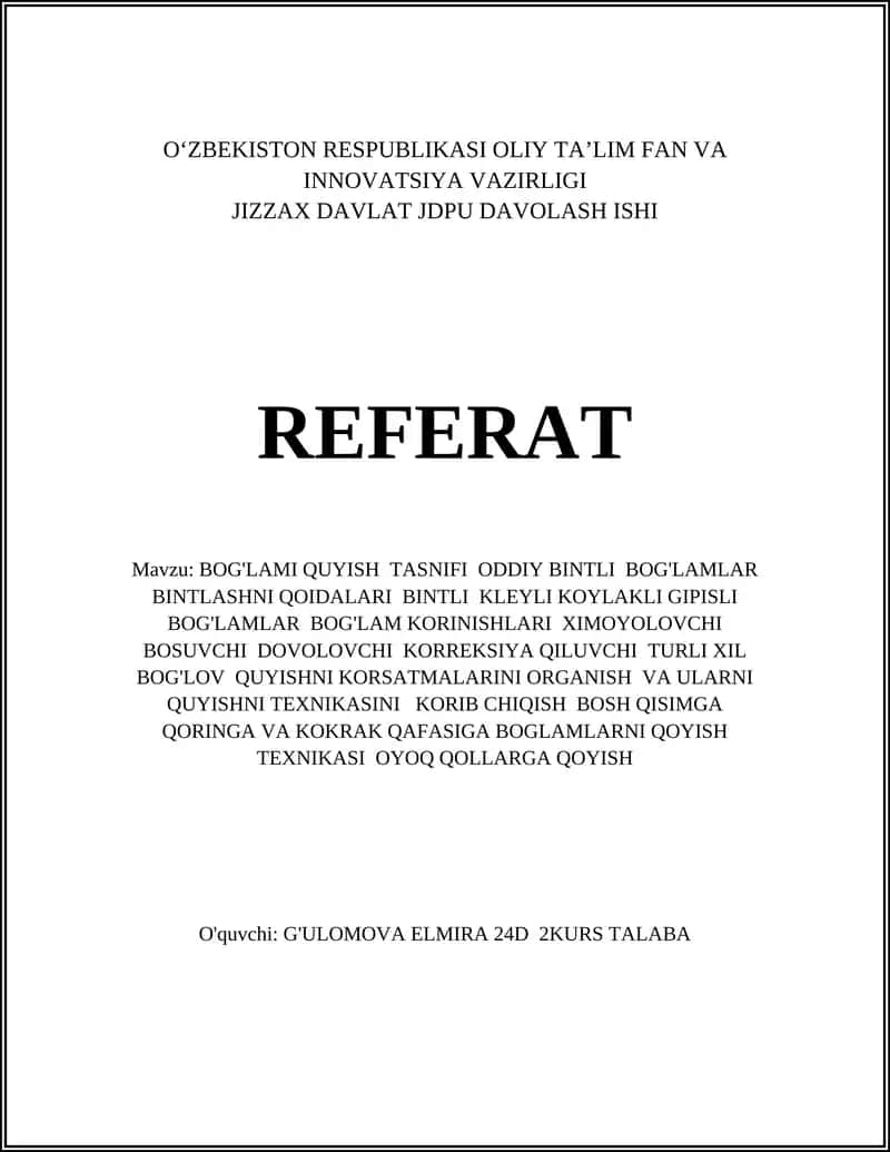 BOG'LAMI QUYISH TASNIFI