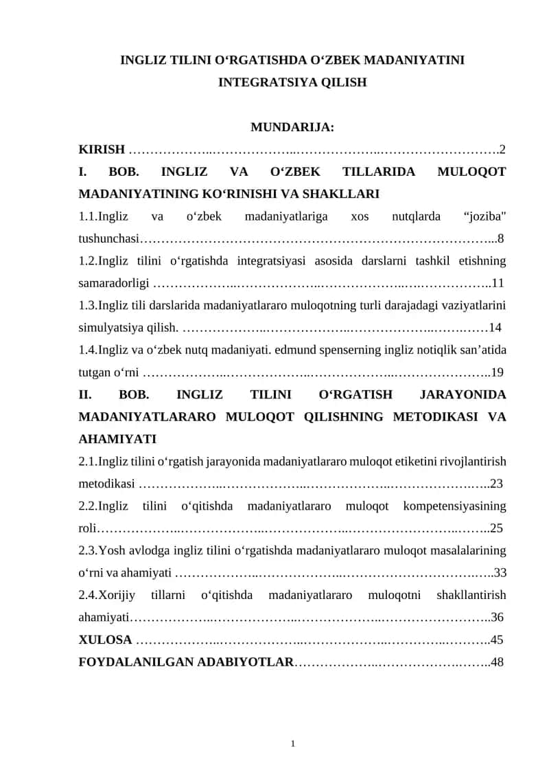 INGLIZ TILINI OʻRGATISHDA OʻZBEK MADANIYATINI INTEGRATSIYA QILISH