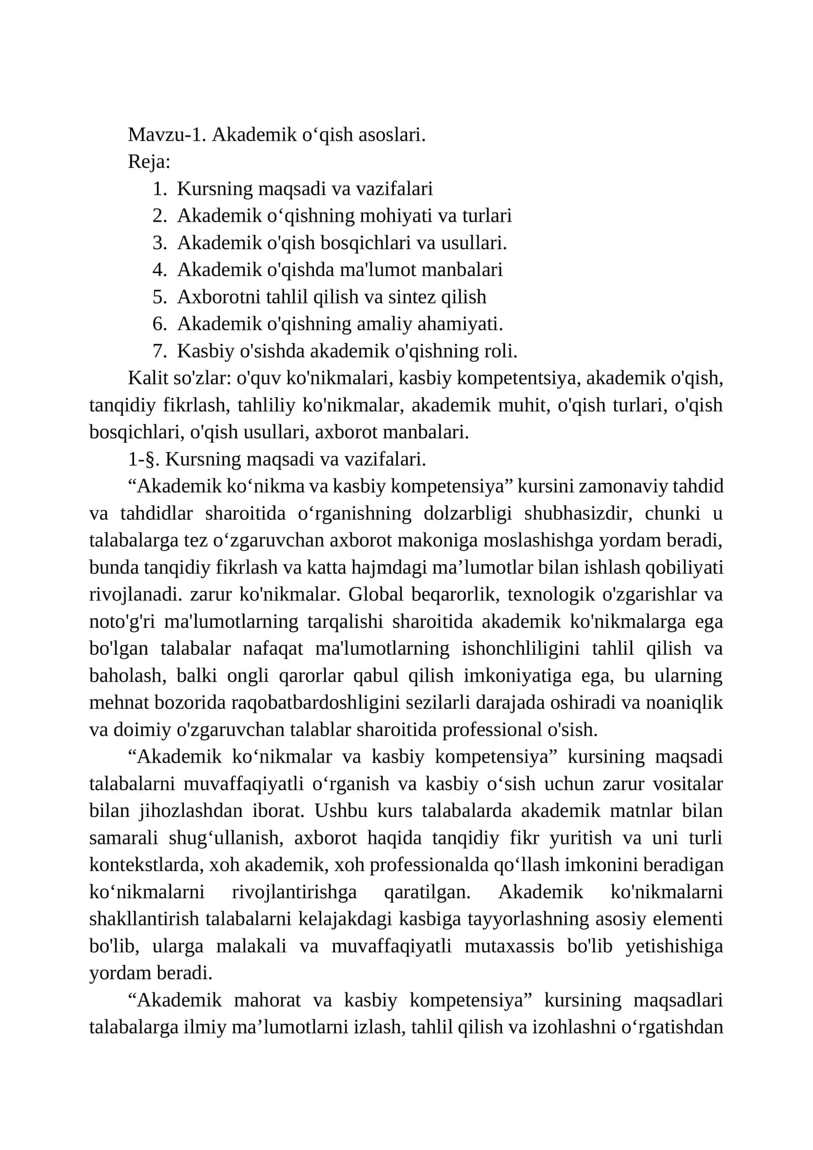 Akademik o‘qish asoslari