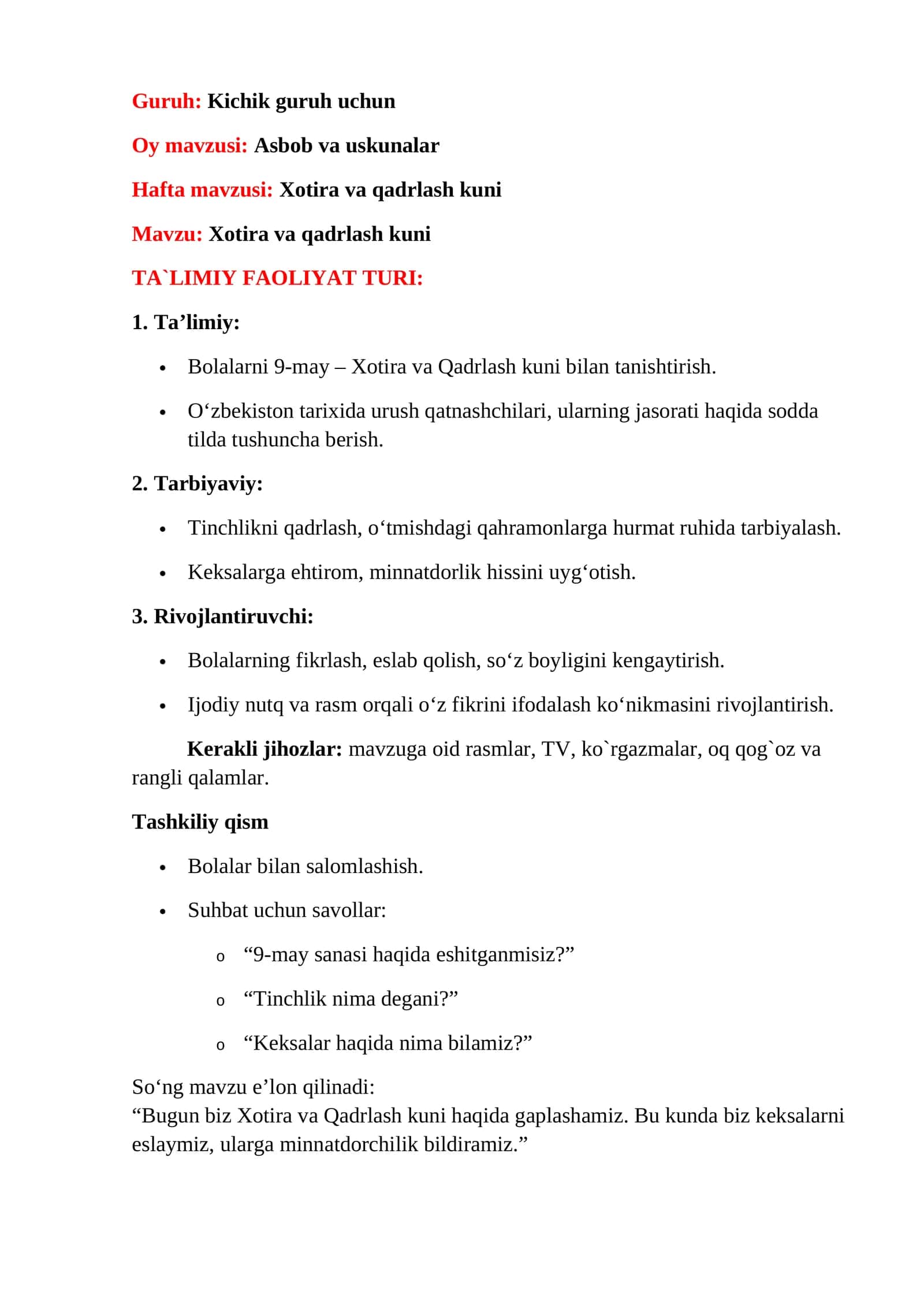 Xotira va qadrlash kuni