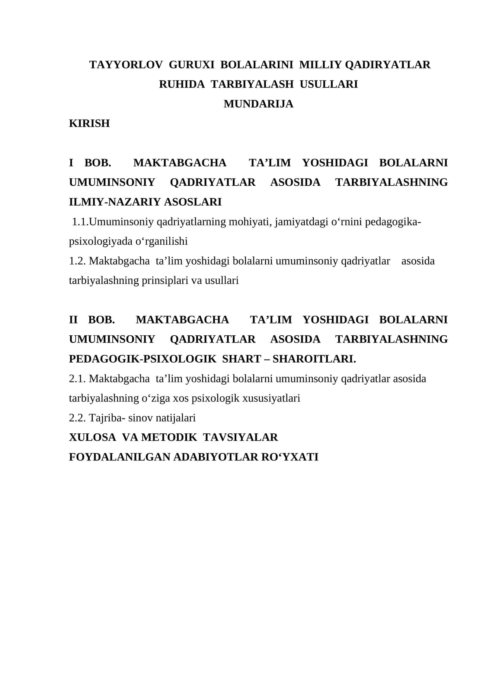 Tayyorlov guruxi bolalarini milliy qadiryatlar ruhida tarbiyalash usullari