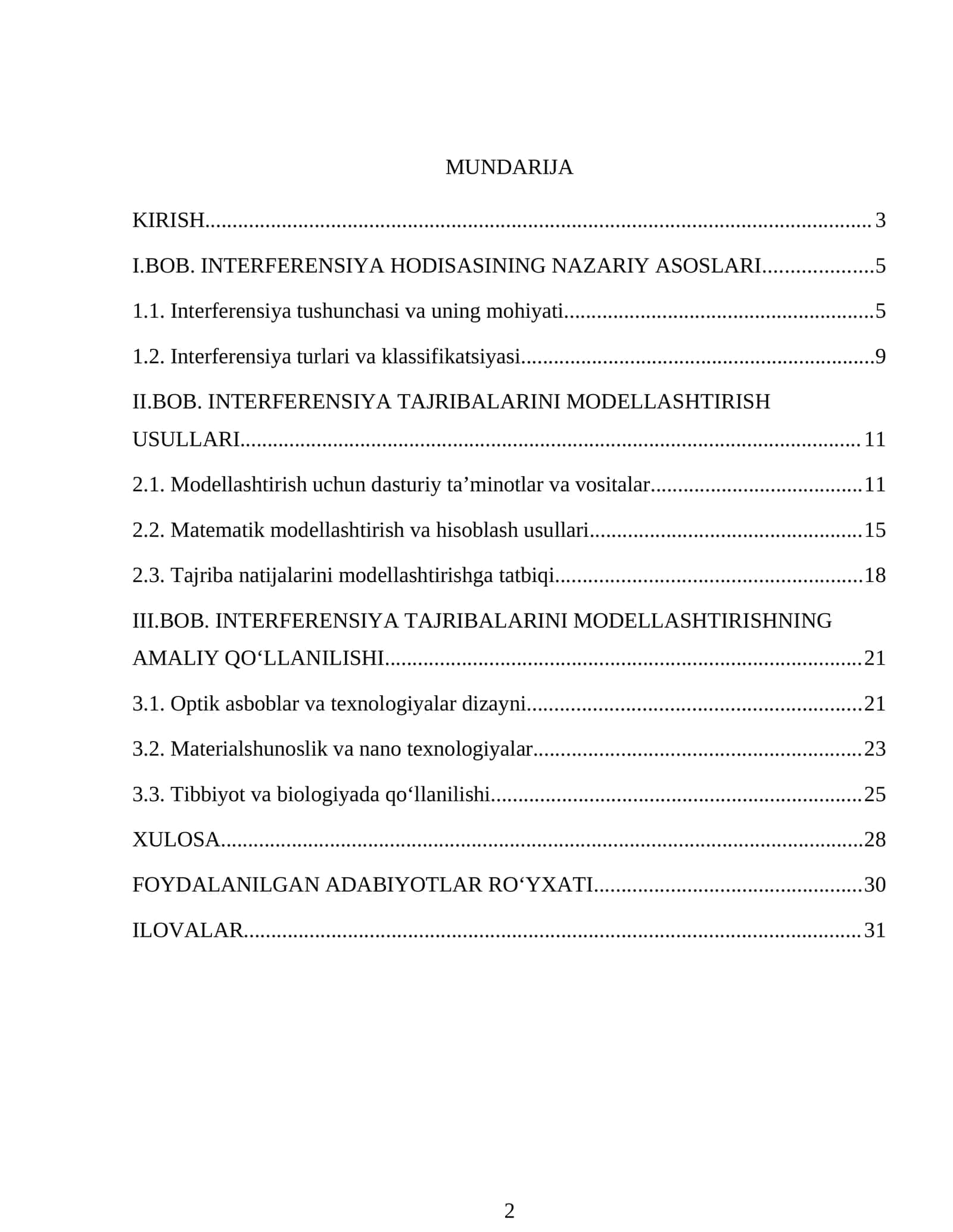 INTERFERENSIYA HODISASINING NAZARIY ASOSLARI