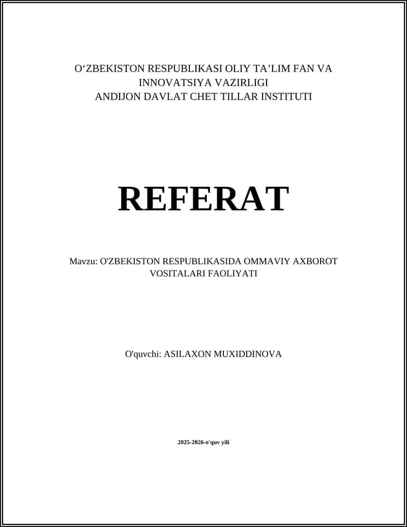 O'ZBEKISTON RESPUBLIKASIDA OMMAVIY AXBOROT VOSITALARI FAOLIYATI