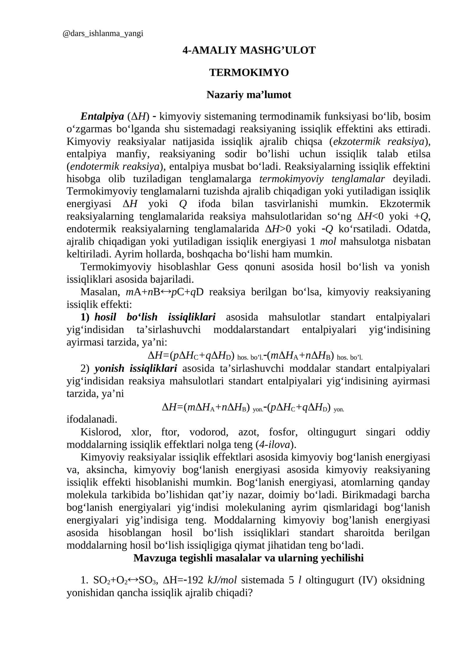 AMALIY MASHG’ULOT TERMOKIMYO