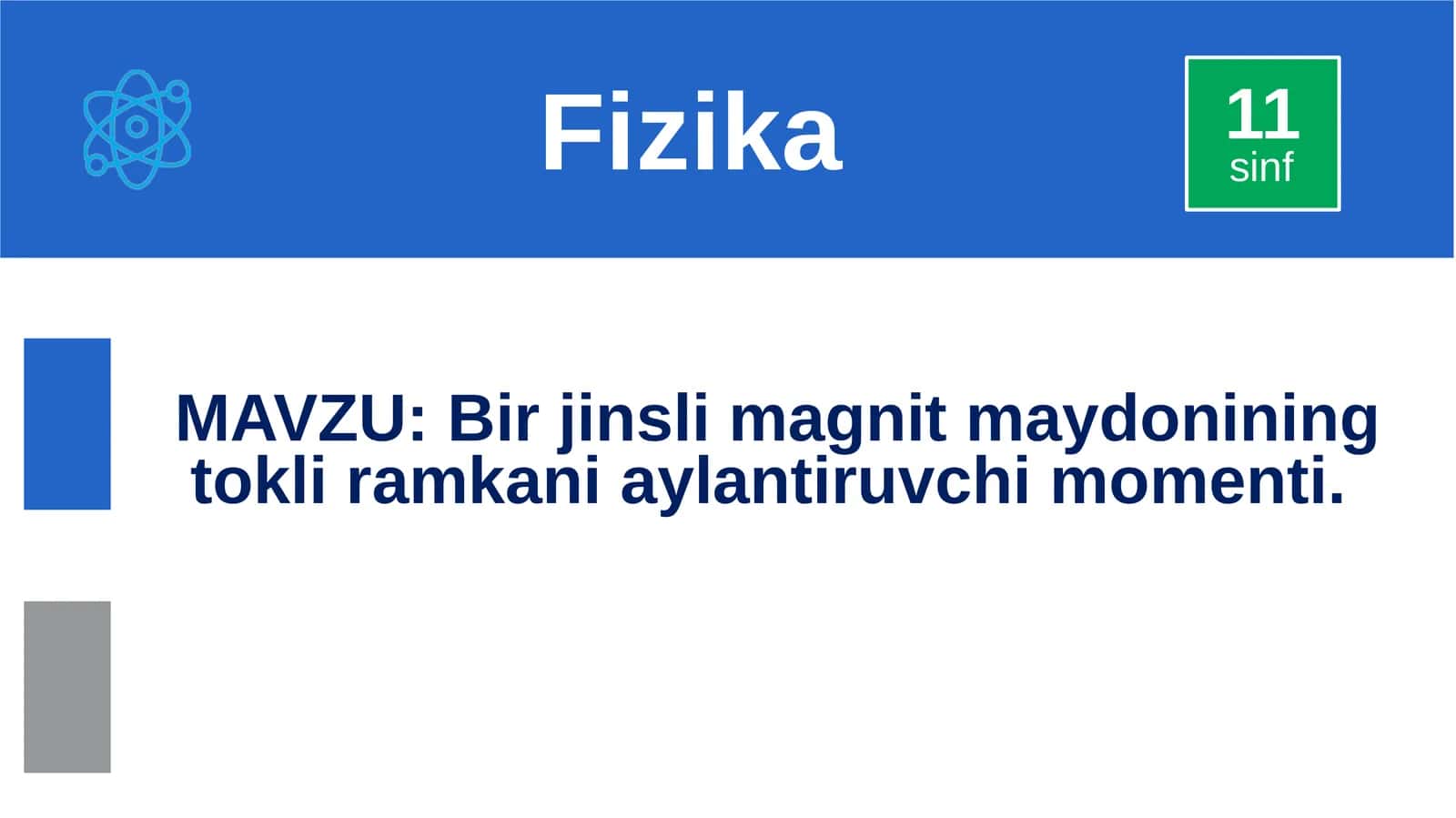 Bir jinsli magnit maydonining tokli ramkani aylantiruvchi momenti