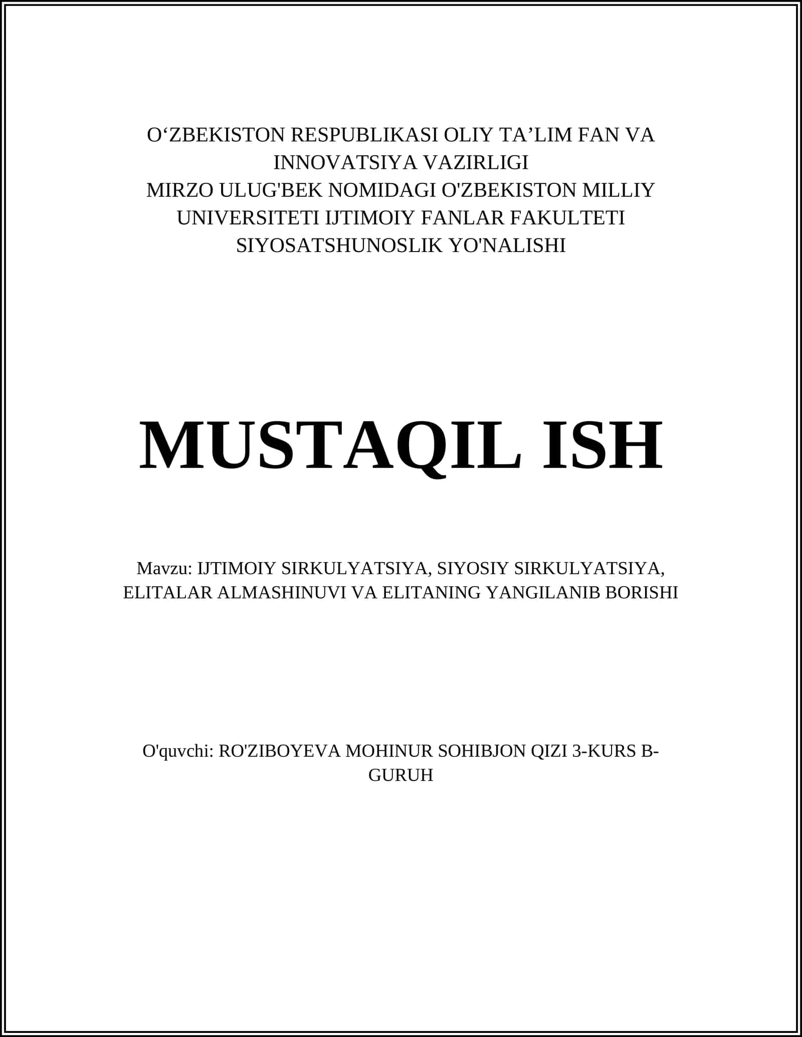 Ijtimoiy Sirkulyatsiya va Siyosiy Sirkulyatsiya
