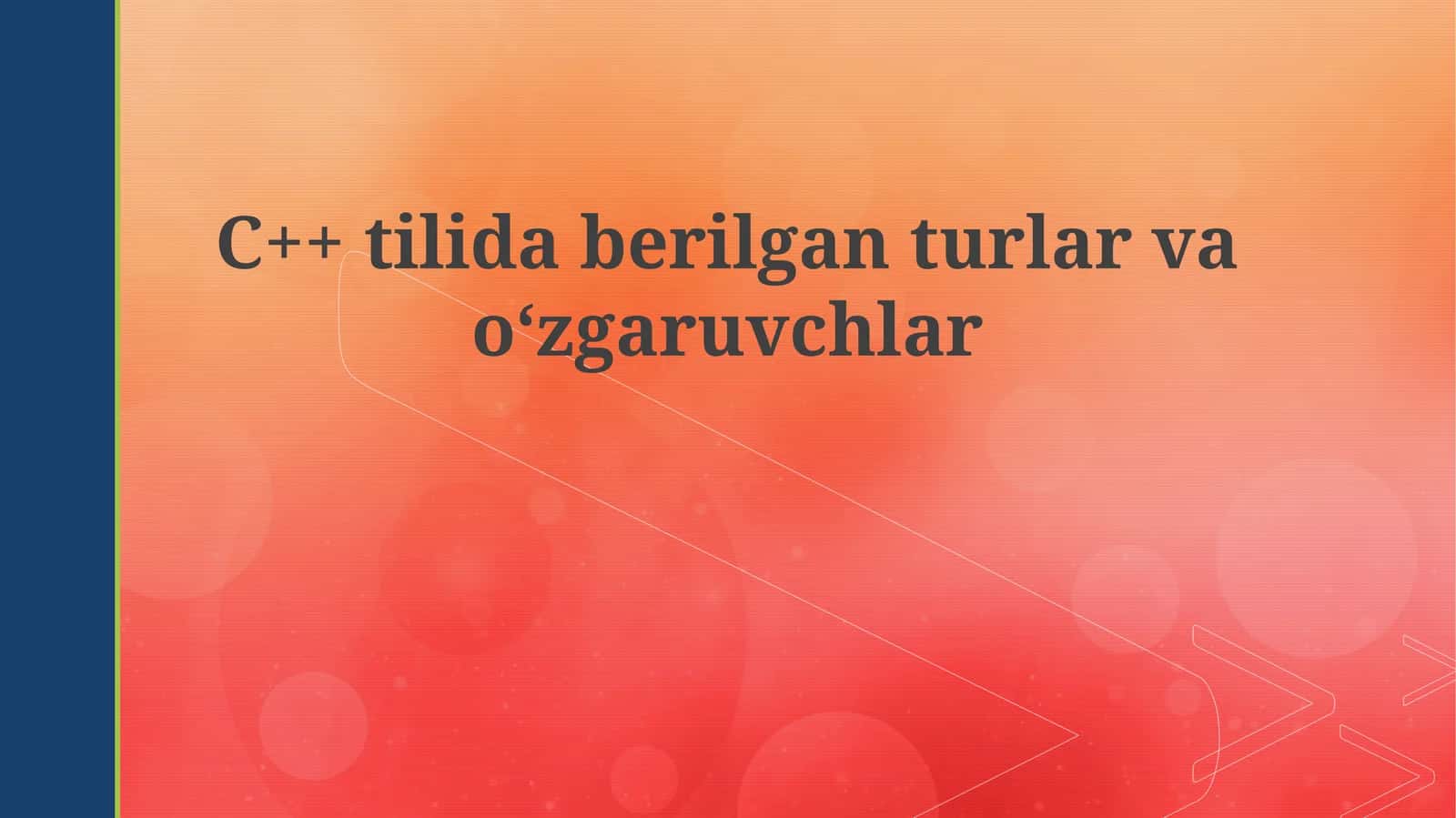 C++ tilida berilgan turlar va oʻzgaruvchilar