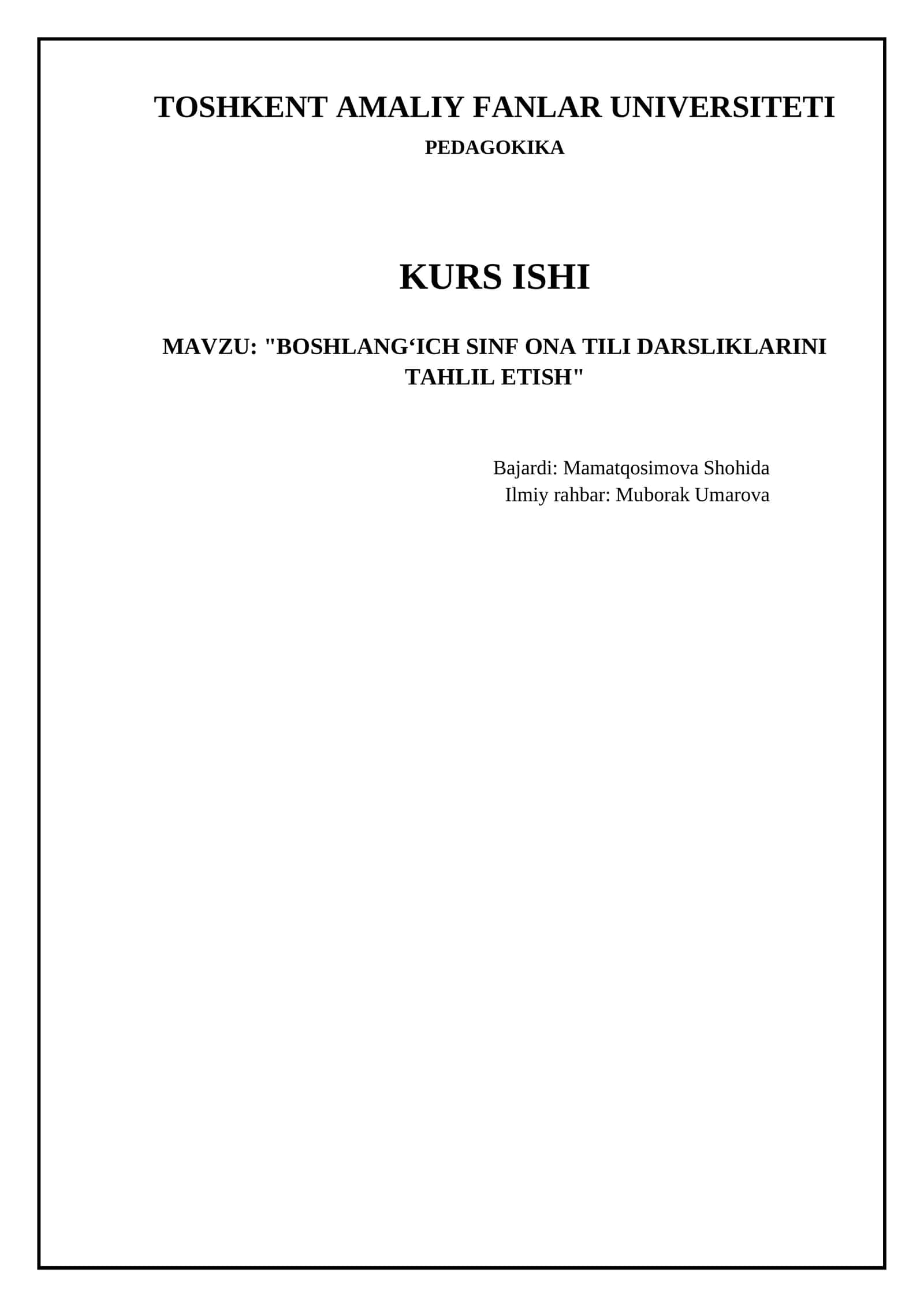 BOSHLANGʻICH SINF ONA TILI DARSLIKLARINI TAHLIL ETISH
