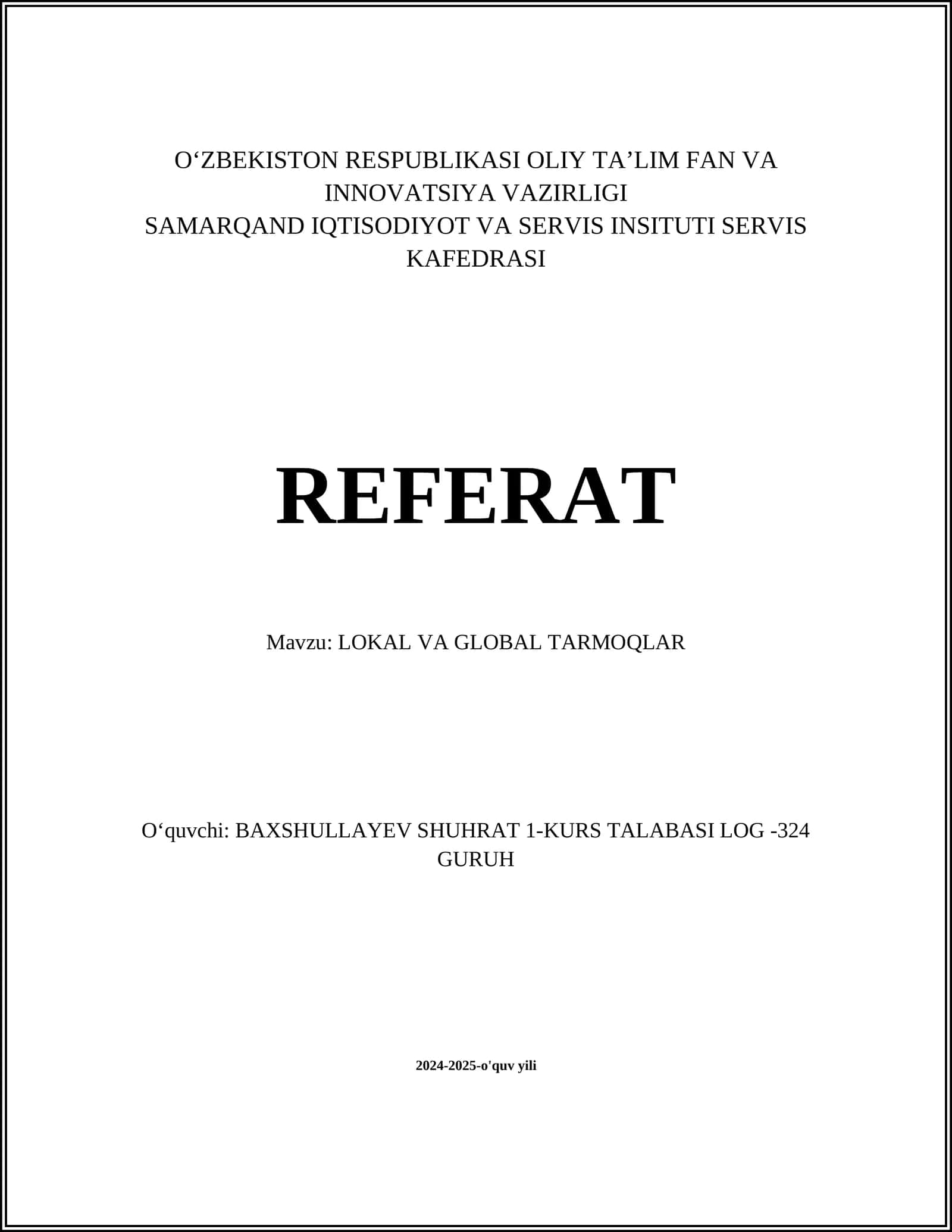 LOKAL VA GLOBAL TARMOQLAR