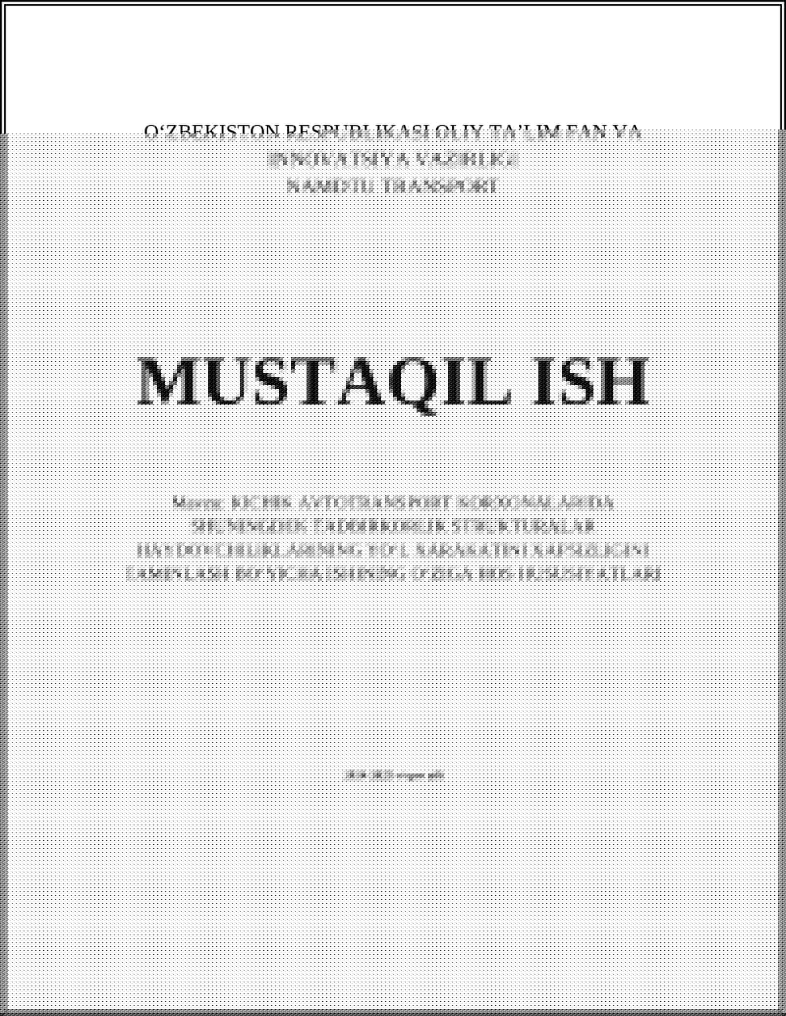 KICHIK AVTOTRANSPORT KORXONALARIDA SHUNINGDEK TADBIRKORLIK STRUKTURALAR HAYDOVCHILIKLARINING YOʻL XARAKATINI XAFSIZLIGINI TAMINLASH BOʻYICHA ISHINING OʻZIGA HOS HUSUSIYATLARI