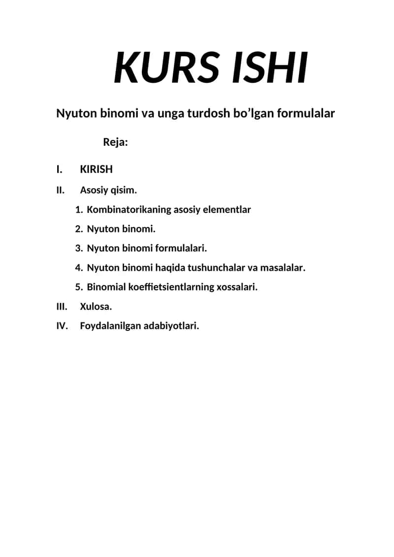 Nyuton binomi va unga turdosh bo’lgan formulalar