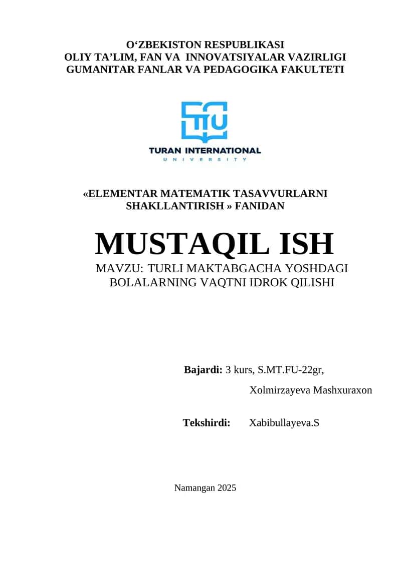 ELEMENTAR MATEMATIK TASAVVURLARNI SHAKLLANTIRISH