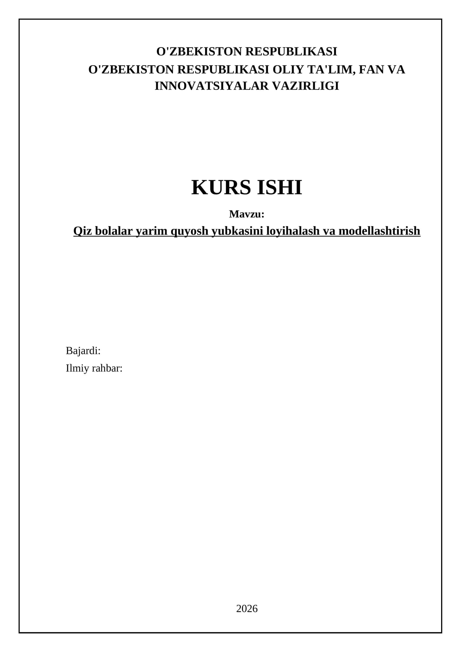 Qiz bolalar yarim quyosh yubkasini loyihalash va modellashtirish