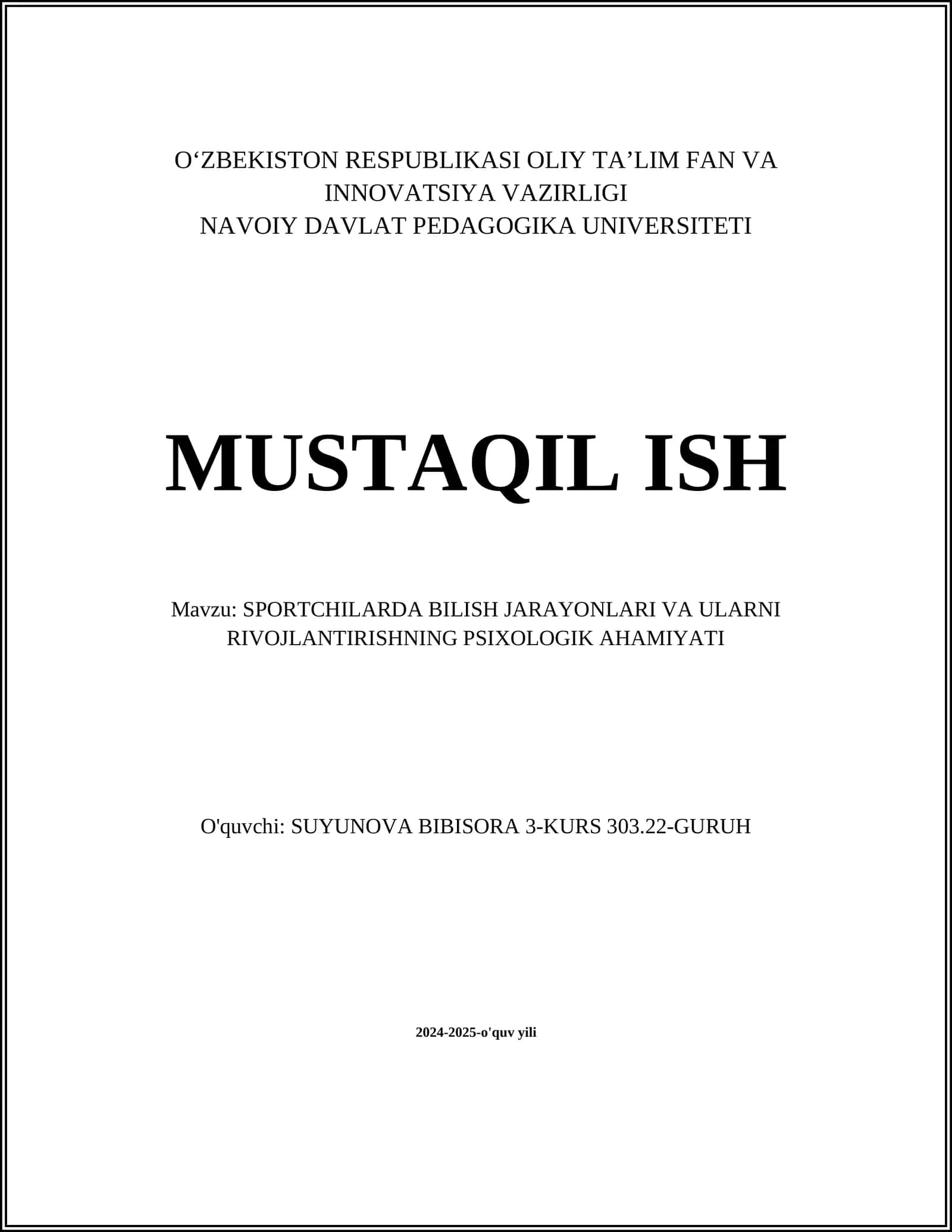 SPORTCHILARDA BILISH JARAYONLARI VA ULARNI RIVOJLANTIRISHNING PSIXOLOGIK AHAMIYATI