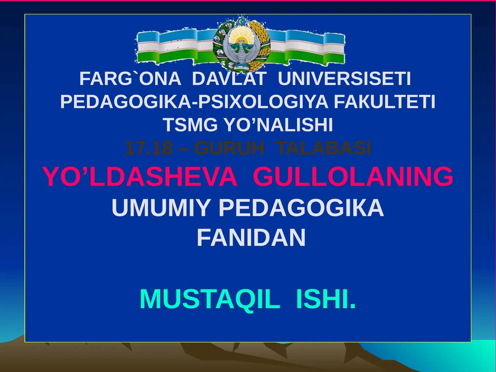 КADRLAR TAYYORLASHNING MILLIY MODELI