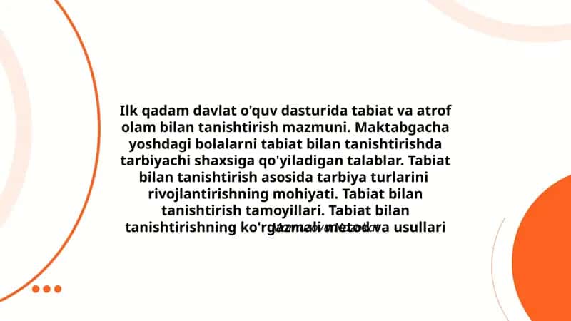 Ilk qadam davlat o'quv dasturida tabiat va atrof olam bilan tanishtirish mazmuni