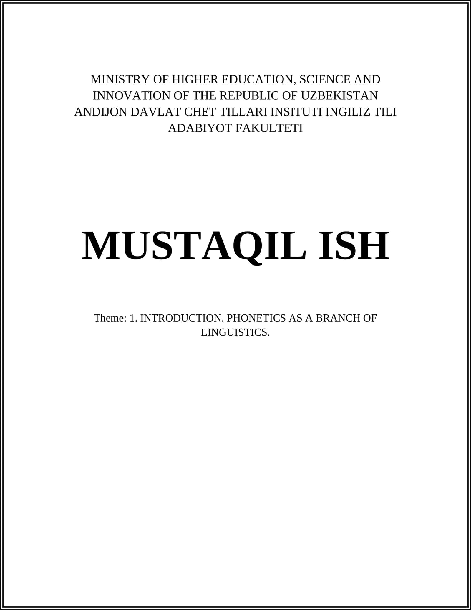 INTRODUCTION. PHONETICS AS A BRANCH OF LINGUISTICS