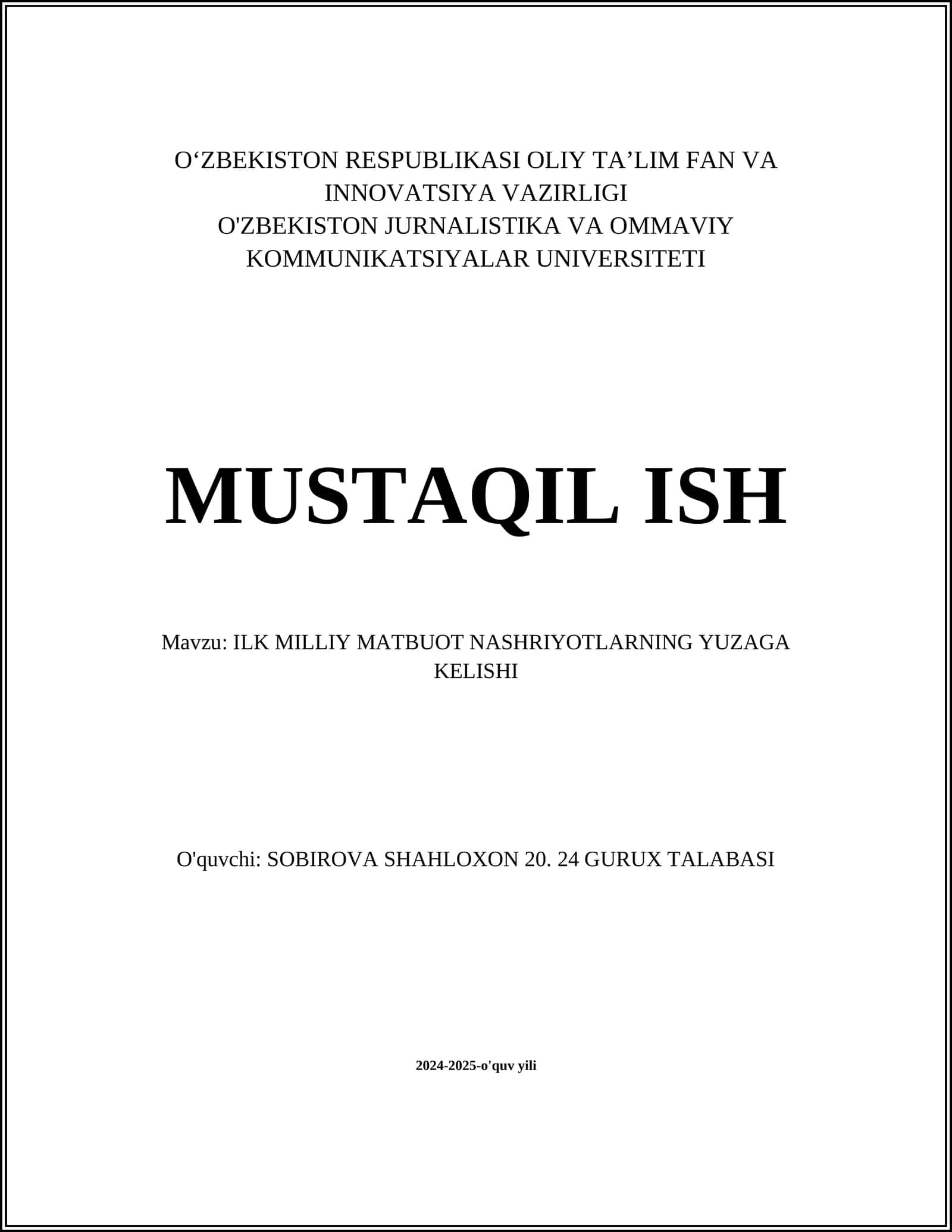 ILK MILLIY MATBUOT NASHRIYOTLARNING YUZAGA KELISHI