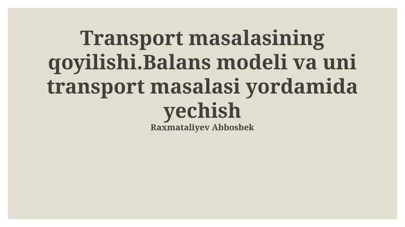 Tashish masalasining matematik modeli