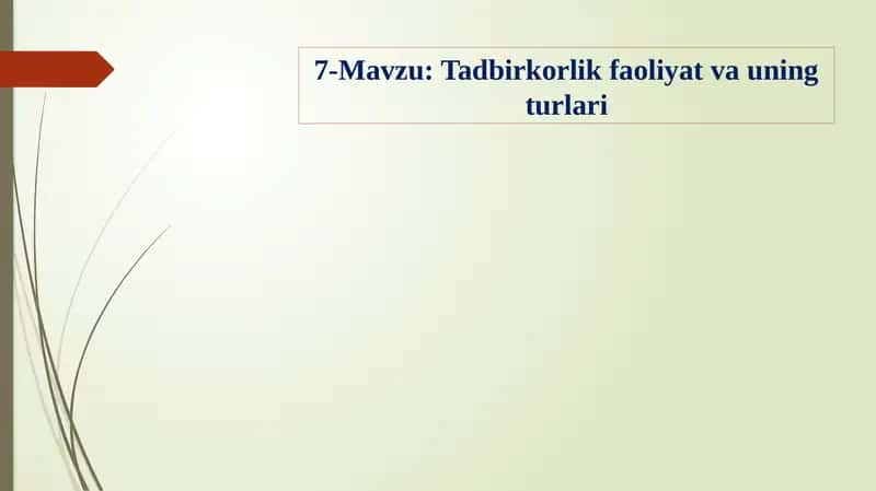 Tadbirkorlik faoliyati va uning turlari