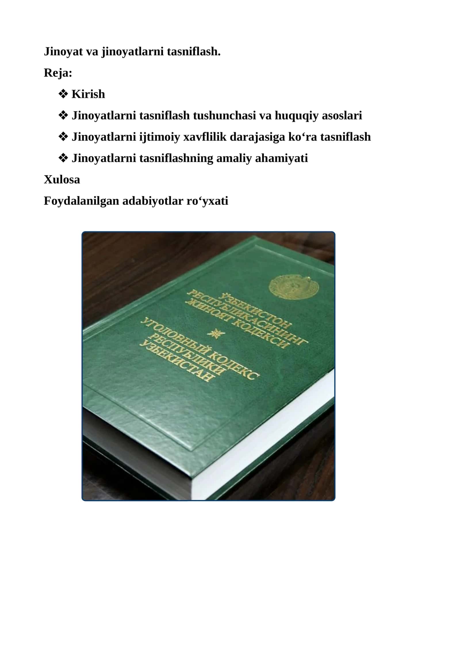 Jinoyat va jinoyatlarni tasniflash