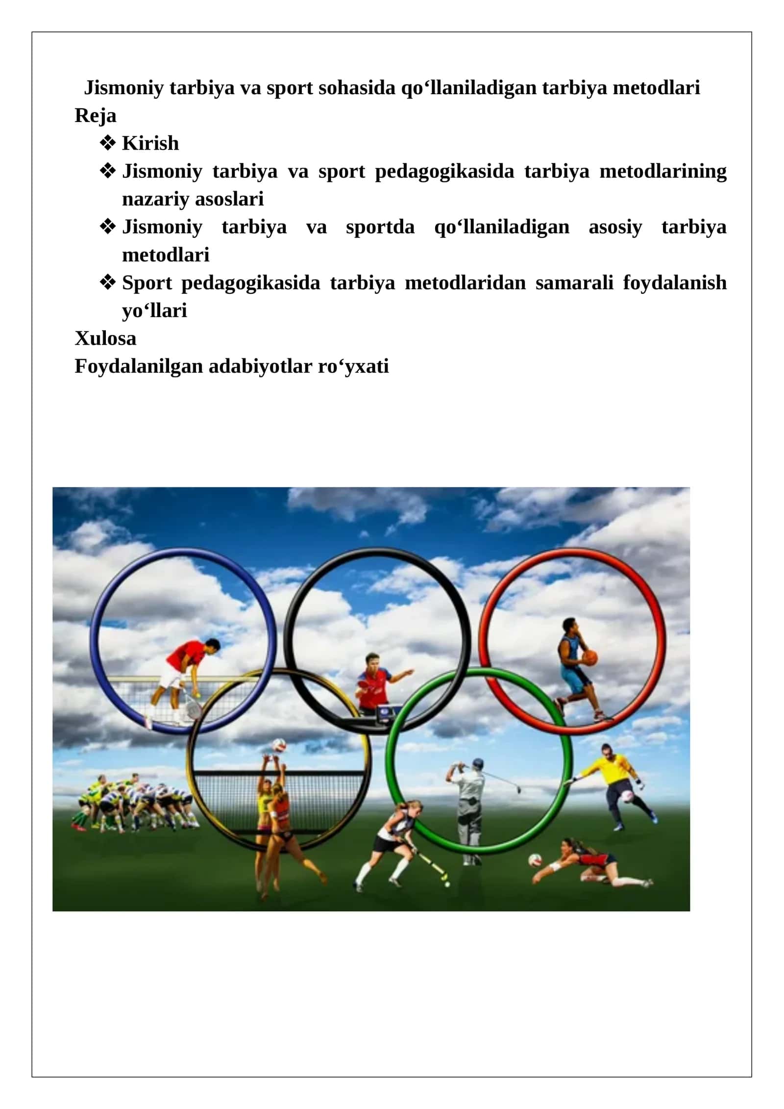 Jismoniy tarbiya va sport sohasida qo‘llaniladigan tarbiya metodlari