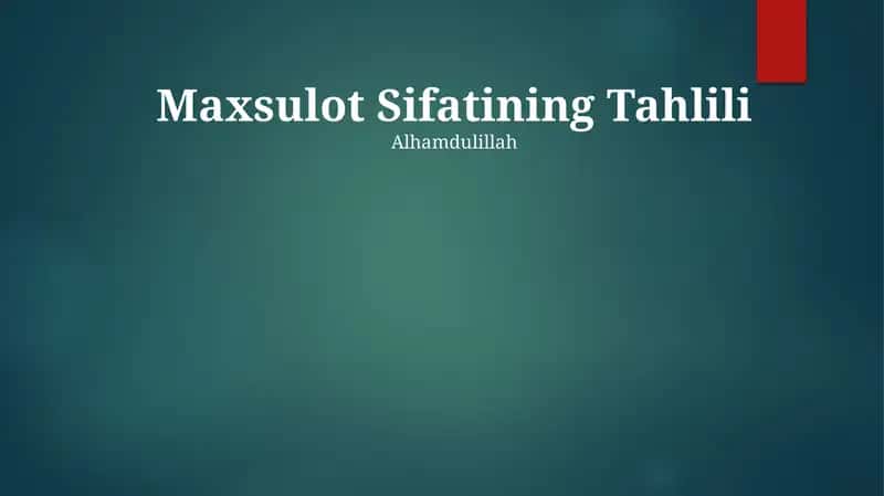 Kirish- Maxsulot Xarakteristikasini Tahlil qilish (MST)