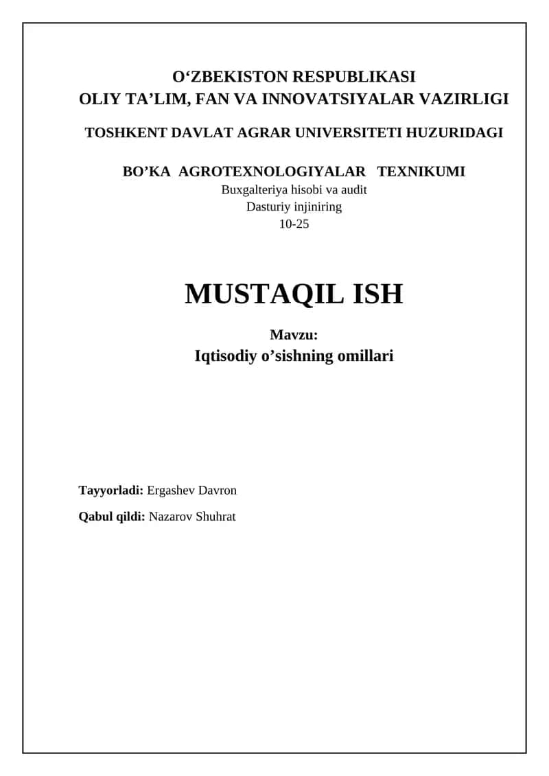 Iqtisodiy o'sishning asosiy omillari