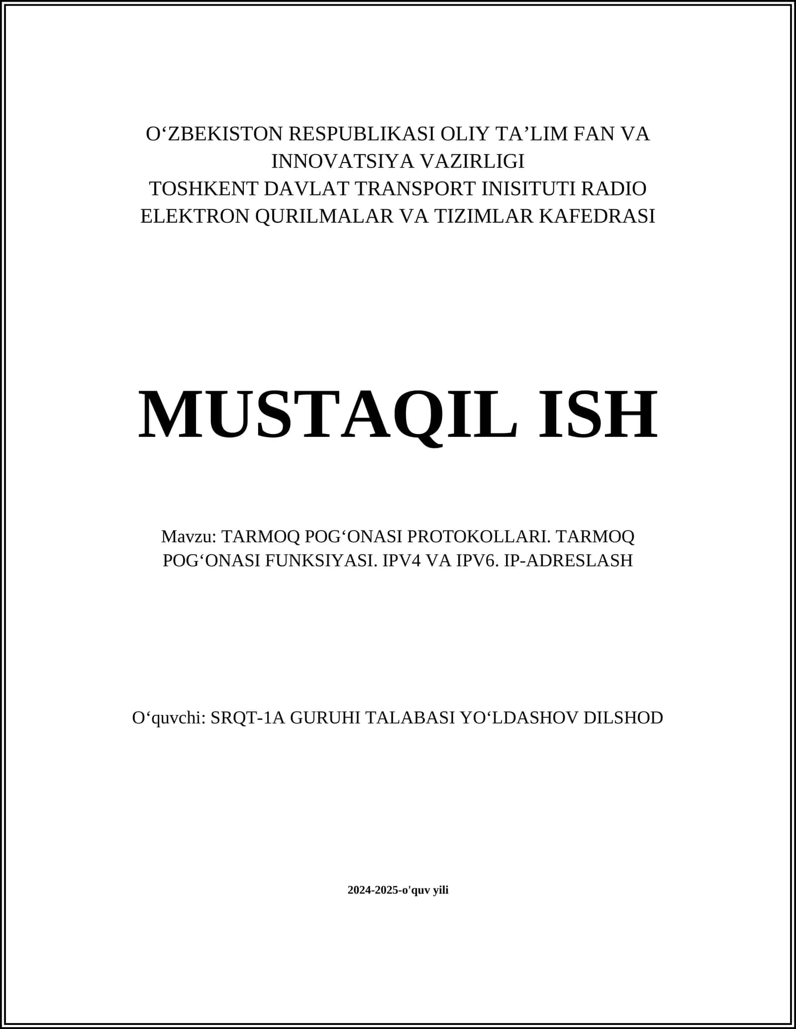 Tarmoq pog‘onasi protokollari