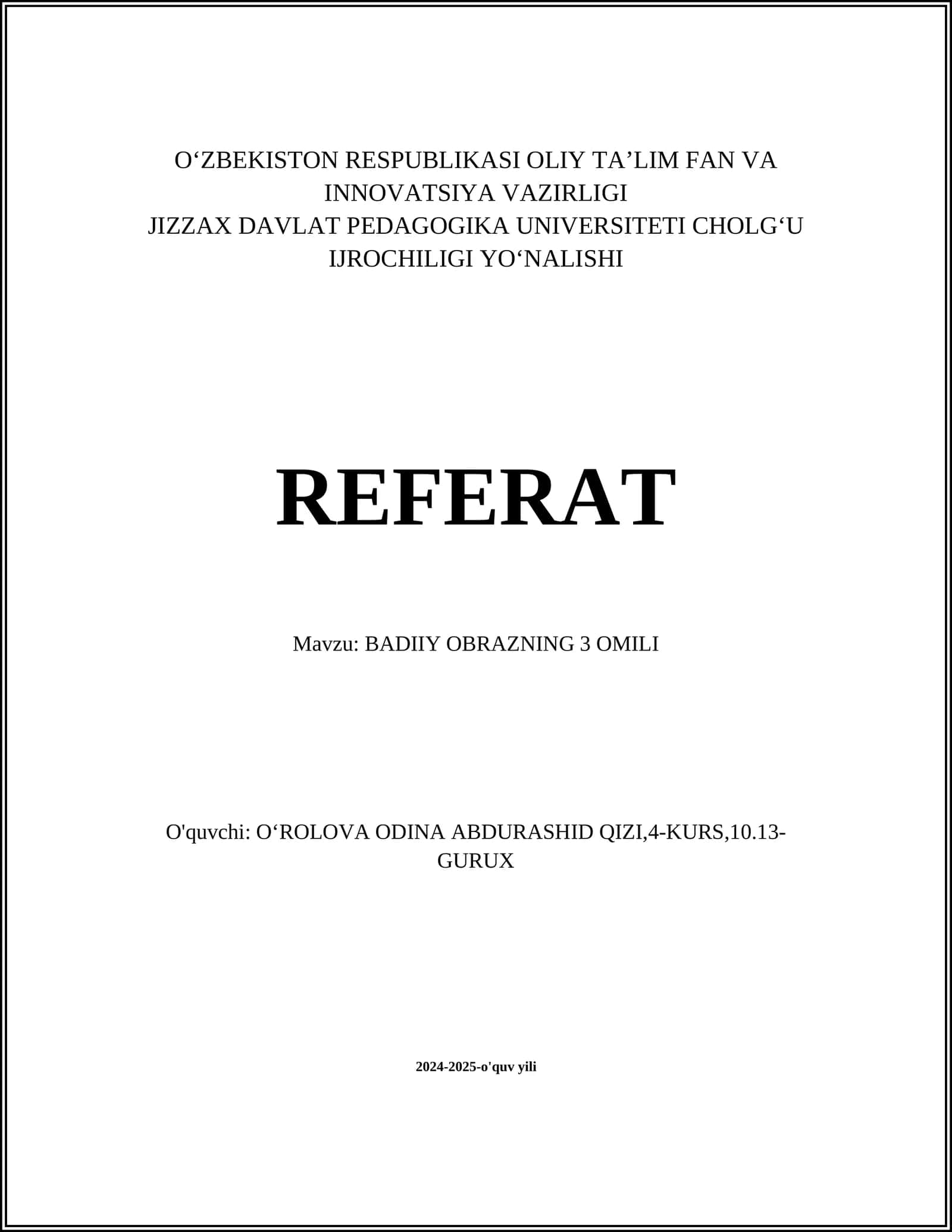 Badiiy Obrazning 3 Omili (Referat)