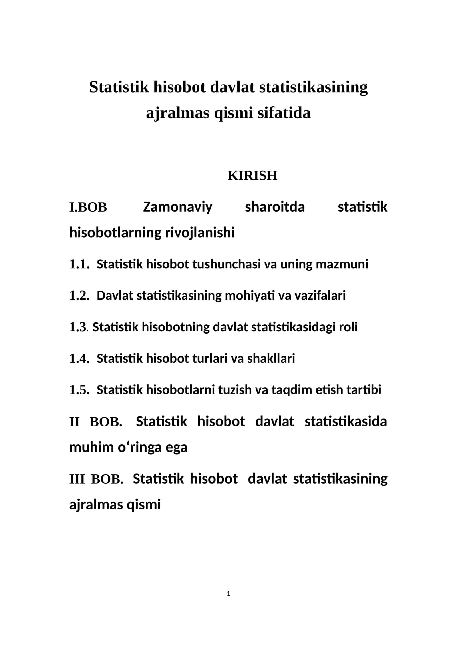 Statistik hisobot davlat statistikasining ajralmas qismi