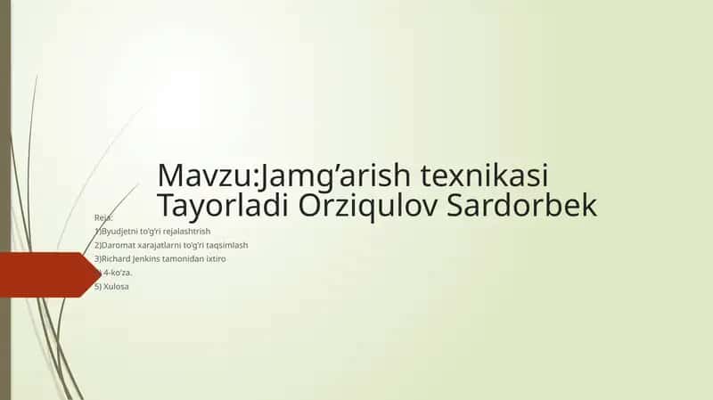 Jamg’arishtexnikasiTayorladiOrziqulovSardorbek