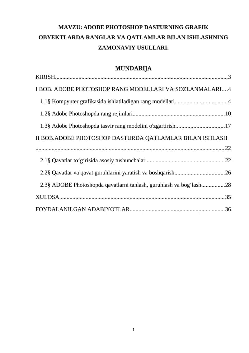 ADOBE PHOTOSHOP DASTURNING GRAFIK OBYEKTLARDA RANGLAR VA QATLAMLAR BILAN ISHLASHNING ZAMONAVIY USULLARI