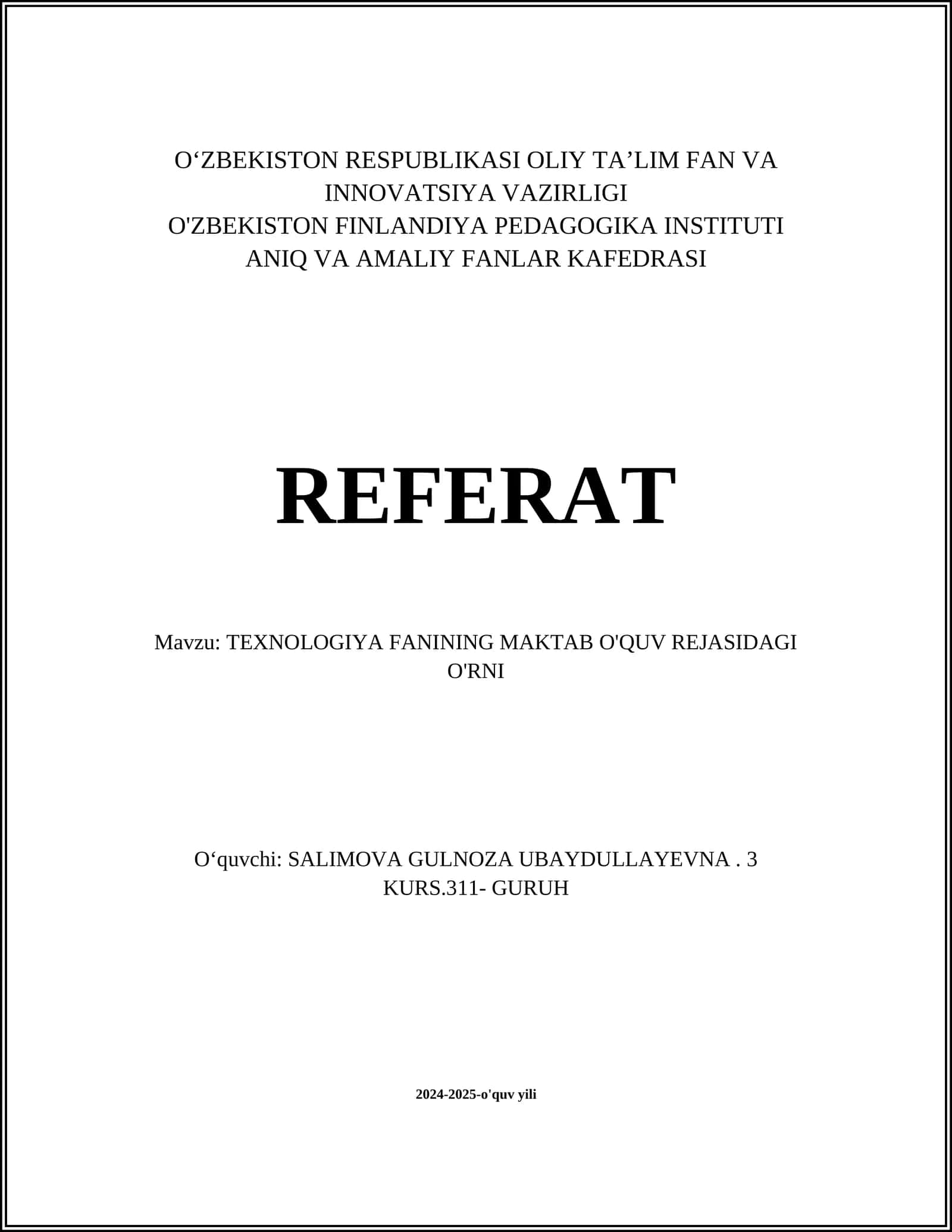 Texnologiya Fani Va Mehnat Ta'limi Integratsiyasi