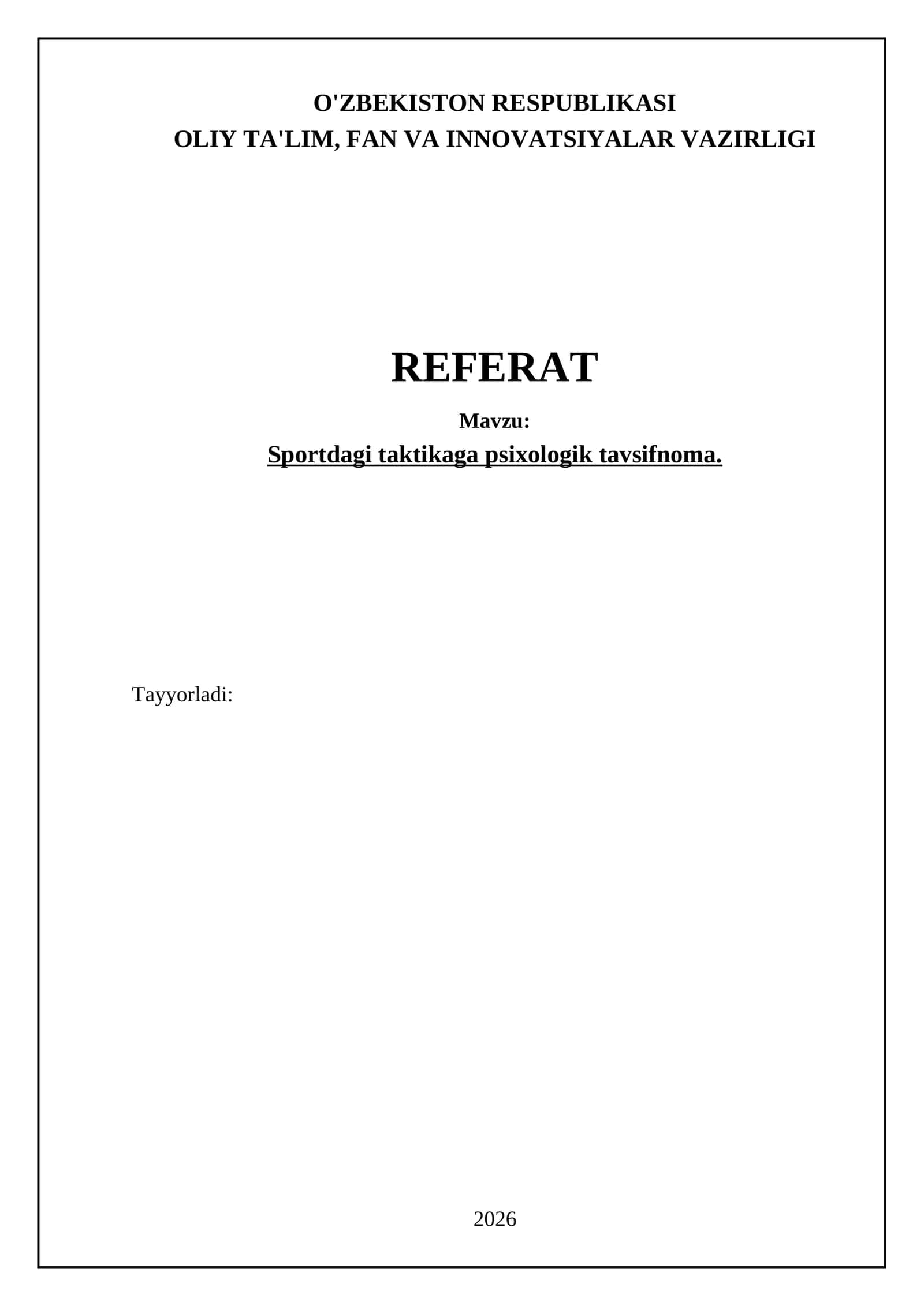 Sportdagi taktikaga psixologik tavsifnoma