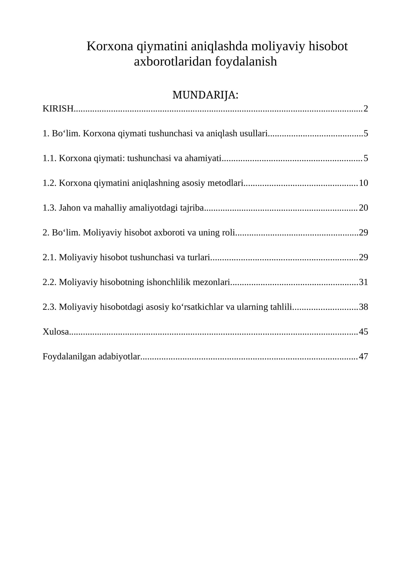 Moliyaviy hisobot axborotlaridan foydalanish
