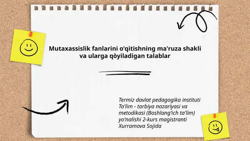 Mutaxassislik fanlarini oʻqitishning ma'ruza shakli va ularga qòyiladigan talablar