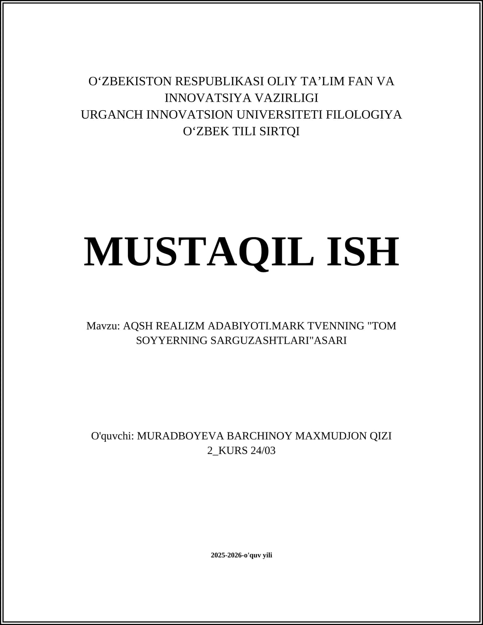 AQSH REALIZM ADABIYOTI.MARK TVENNING "TOM SOYYERNING SARGUZASHTLARI"ASARI