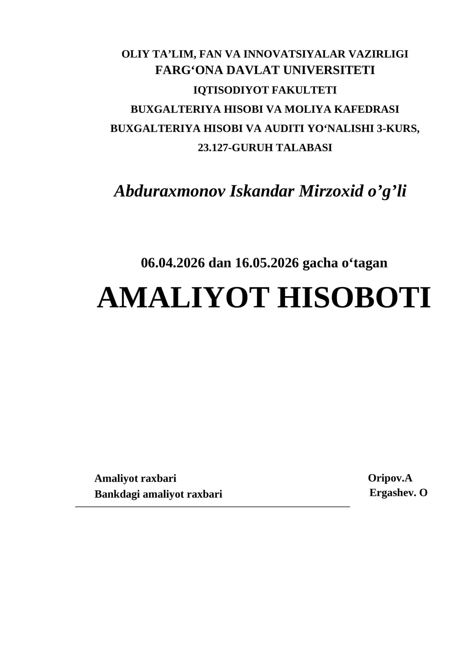 Amaliyot hisoboti qollanma