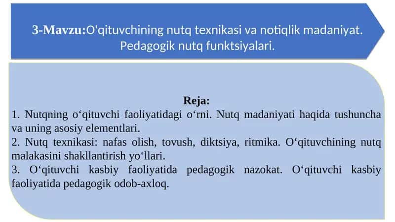 O‘qituvchining nutq texnikasi va notiqlik madaniyati.